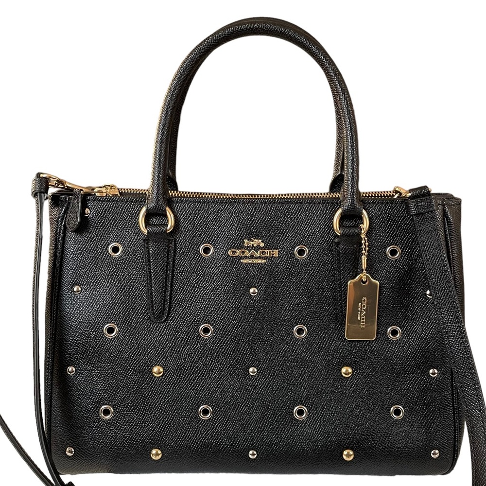 Coach Surrey Carryall With Grommets Style No. F82131 Black Leather Gold Hardware